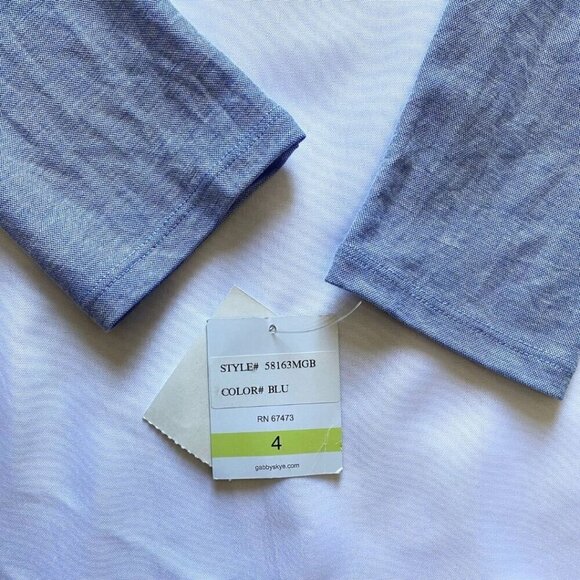 NWT GABBY SKYE CHAMBRAY FLOUNCE TWISTED FRONT MINI DRESS IN LIGHT BLUE - 4 - Picture 8 of 10